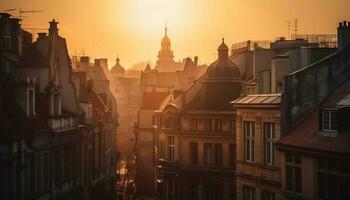 Sonnenuntergang leuchtet berühmt Kathedrale uralt Kreuz generiert durch ai foto