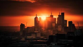 Silhouette Wolkenkratzer erleuchten Stadt Horizont beim Sonnenuntergang generiert durch ai foto