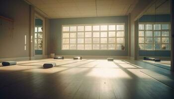 hell Sonnenlicht scheint auf leeren Yoga Studio generiert durch ai foto