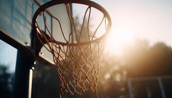 Basketball Mannschaft Partituren Meisterschaft zuschlagen Dunk draußen generiert durch ai foto