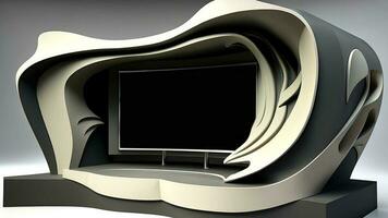 modern Design Innere von futuristisch architektonisch mit Mauer montiert Fernseher Bildschirm. Hintergrund zum Video oder Foto Produktion. generativ ai Technologie.