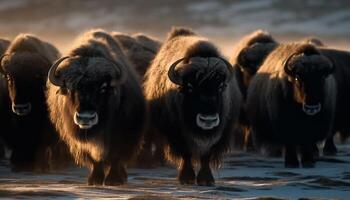 Herde Weiden lassen beim Sonnenuntergang, Tierwelt Abenteuer im Afrika generiert durch ai foto