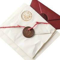 schinden legen rot und Weiß alt Brief Umschläge mit Wachs Siegel und Briefmarke. foto