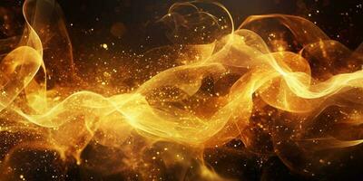 golden Rauch generativ ai. abstrakt Hintergrund luxuriös Luxus funkelnd hintergrund.golden Rauch und Feuer. generativ ai foto