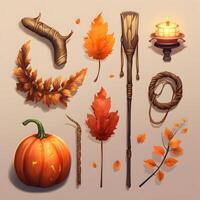 einstellen Herbst Elemente. Hand gezeichnet Illustration. mystisch ländlich Sammlung zum Halloween Urlaub. generativ ai Illustration. foto