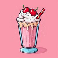 Milchshake auf ein Rosa Hintergrund. Beere Dessert garniert mit Sahne und Beeren. ai generiert foto