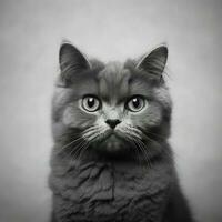 Porträt von ein grau Katze mit groß Augen. generativ ai foto