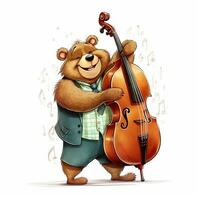 Karikatur Bär Musiker. süß Teddy Bär mit Kontrabass im ein stilvoll passen auf ein Weiß Hintergrund. foto