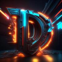 machen ein Neon- und Cyberpunk 3d d Logo mit KI-generiert Werkzeuge foto