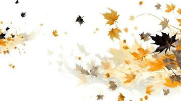 fliegend Laub auf Weiß Hintergrund. Blumen- Aquarell Illustration mit Herbst Blätter. bunt Design zum Textil, Banner, Zertifikat. generativ ai foto