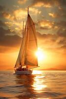 Segel, Sonnenuntergang, segeln Boot Segel oder Windsurfen. ai generativ foto