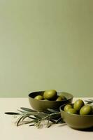 ein Foto von ein minimalistisch Oliven Hintergrund. ai generativ