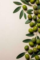 ein Foto von ein minimalistisch Oliven Hintergrund. ai generativ