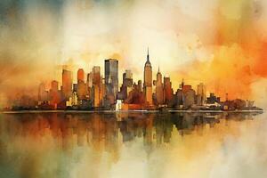 Aquarell Neu York Horizont. ai generativ foto