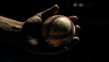 wettbewerbsfähig Baseball Mannschaft schwingen zum Erfolg beim Nacht generiert durch ai foto