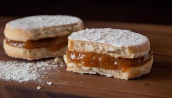 frisch gebacken hausgemacht Dessert auf rustikal Holz Tabelle generiert durch ai foto