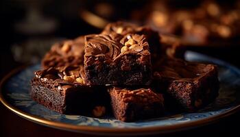 Stapel von hausgemacht dunkel Schokolade Brownie generiert durch ai foto