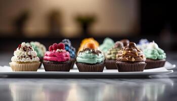 Gourmet Cupcakes mit Schokolade Glasur und Dekoration generiert durch ai foto