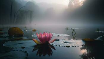 Lotus Blume Kopf spiegelt Schönheit auf Teich generiert durch ai foto