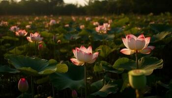 still Szene von Lotus Wasser Lilie Schönheit generiert durch ai foto