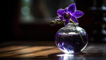 frisch Orchidee Strauß im Glas Vase auf Tabelle generiert durch ai foto