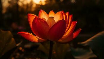 Lotus Blume blüht im still Teich Wasser generiert durch ai foto