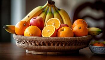 frisch organisch Obst Schüssel, Natur gesund Dessert generiert durch ai foto