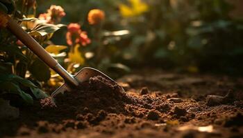 Arbeiten im das Garten, Pflanzen frisch Gemüse generiert durch ai foto