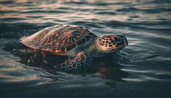 schleppend Schildkröte Schwimmen im still unter Wasser Schönheit generiert durch ai foto