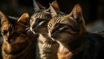 flauschige Kätzchen starren mit spielerisch Augen, Wachsamkeit generiert durch ai foto