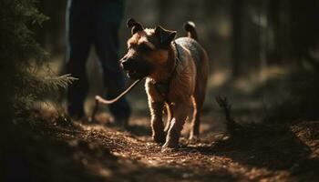 spielerisch Hündchen Laufen durch Herbst Wald, reinrassig Terrier generiert durch ai foto