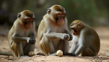 klein süß Makaken Sitzung im tropisch Regenwald generiert durch ai foto