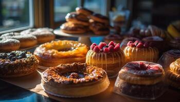 frisch gebacken Gourmet Süßigkeiten, ein verlockend Genuss generiert durch ai foto