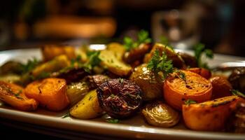 gegrillt Vegetarier Mahlzeit mit frisch organisch Gemüse generiert durch ai foto