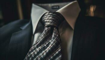 Gut gekleidet Geschäftsmann im gestreift passen und Krawatte generiert durch ai foto