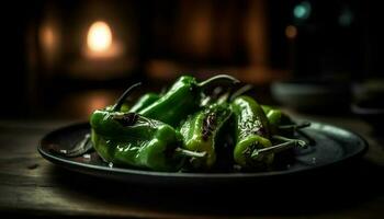 organisch Gemüse Salat mit würzig Chili Pfeffer Soße generiert durch ai foto