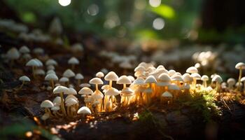 frisch fliegen Agaric Deckel entdeckt im Herbst Wald generiert durch ai foto