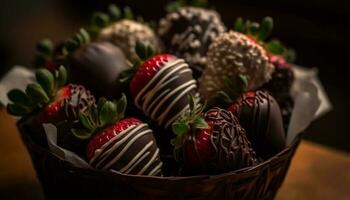 nachsichtig Gourmet Schokolade Trüffel Geschenk Korb Variation generiert durch ai foto