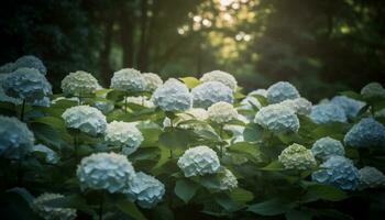 frisch Hortensie blühen im formal Garten Ruhe generiert durch ai foto