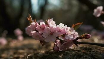 Kirsche blühen Zweig, frisch Rosa Blütenblätter blühen generiert durch ai foto