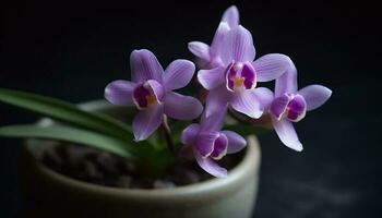 Orchidee Blüte, Eleganz im Natur Zerbrechlichkeit generiert durch ai foto