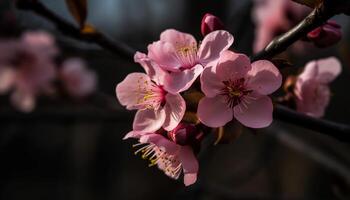 beschwingt Kirsche Blüte, Symbol von Liebe Zerbrechlichkeit generiert durch ai foto