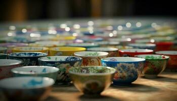 beschwingt Keramik Schüssel, aufwendig Muster, Osten asiatisch Kultur generiert durch ai foto