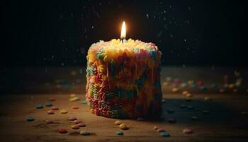 Geburtstag Feier mit glühend Kerzenlicht, Süss Dessert generiert durch ai foto