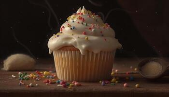 hausgemacht Cupcakes mit Süss Glasur und Dekoration generiert durch ai foto