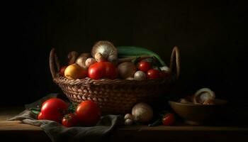 frisch organisch Gemüse Salat mit reif Kirsche Tomaten und Knoblauch würzen generiert durch ai foto
