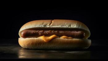 gegrillt Rindfleisch und heiß Hund Mahlzeit auf Brot mit Ketchup generiert durch ai foto