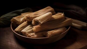 gesund Vegetarier Snack hausgemacht Chinesisch Vorspeise mit frisch Gemüse Füllung generiert durch ai foto