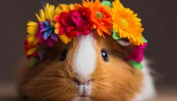 flauschige Guinea Schwein mit Gelb Pelz suchen beim Kamera draußen generiert durch ai foto