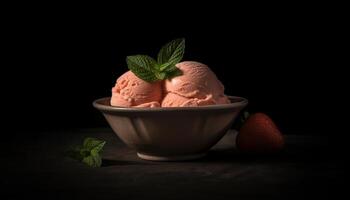 organisch Beere Sorbet mit frisch Obst und Minze Blatt Garnierung generiert durch ai foto